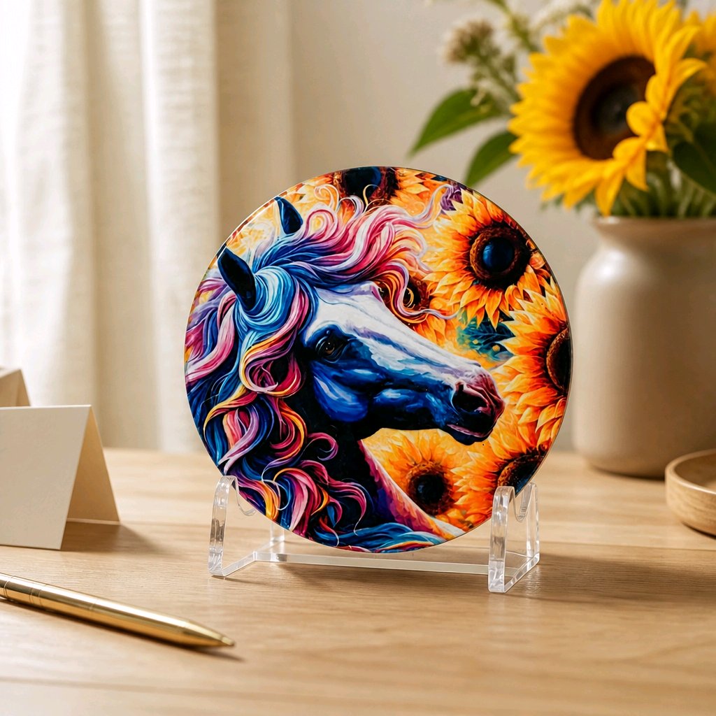 Horse watercolor 4"  ceramic coaster ( single )