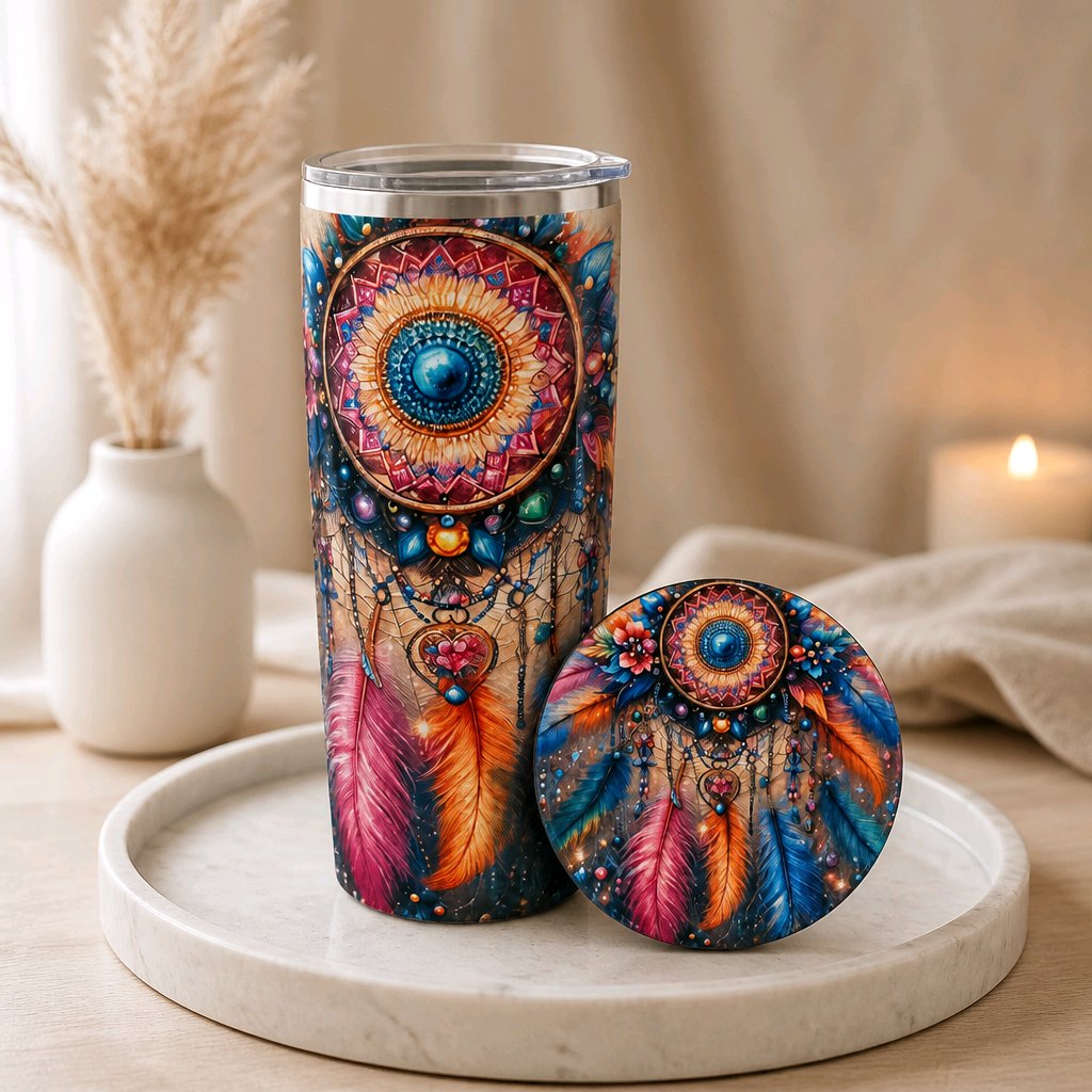 Dreamcatcher 20oz Tumbler & 4'ceramic coaster Bundle