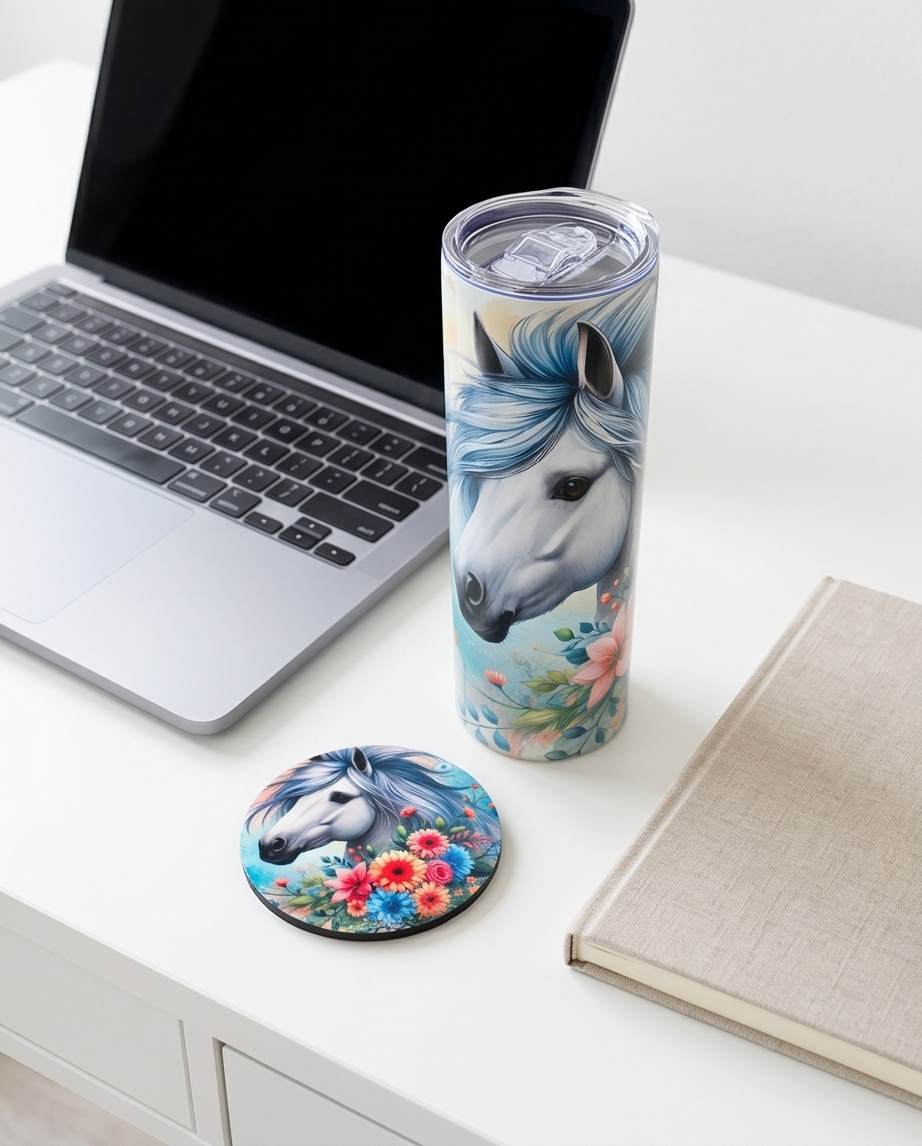 Horse 20oz Tumbler & 4" coaster Bundle