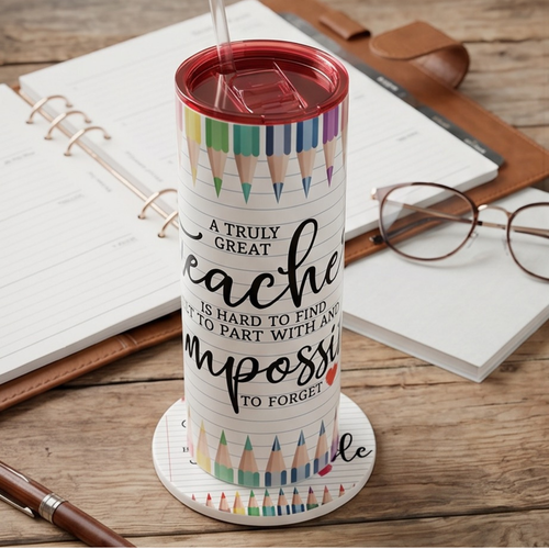 A truly great Teacher 20oz Tumbler & 4" ceramic coaster Bundle