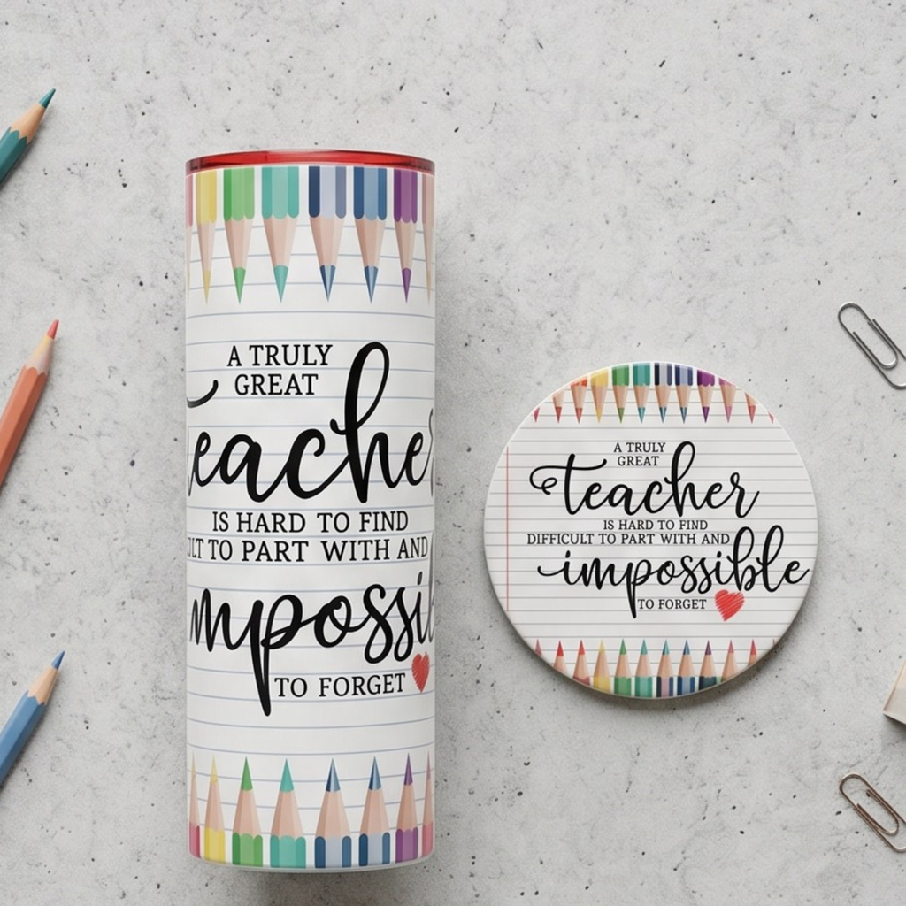 A truly great Teacher 20oz Tumbler & 4" ceramic coaster Bundle