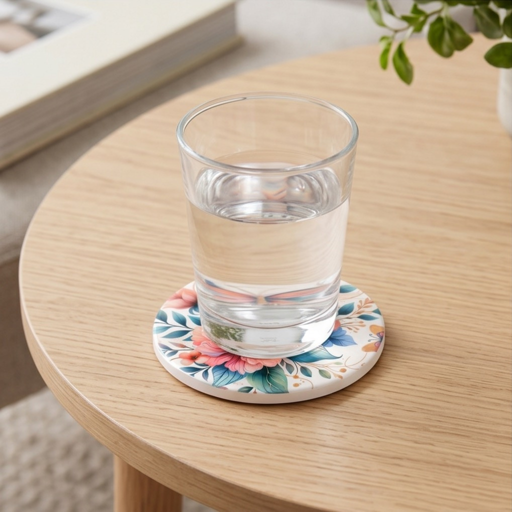 Floral 4" Ceramic coaster