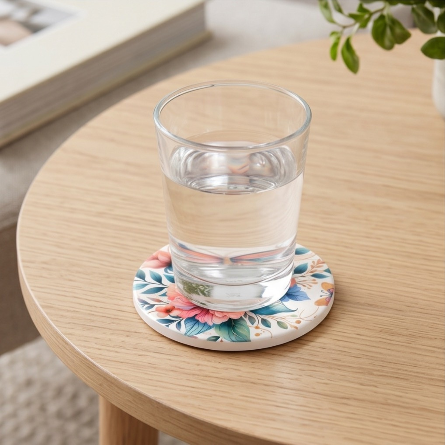 Floral 4" Ceramic coaster