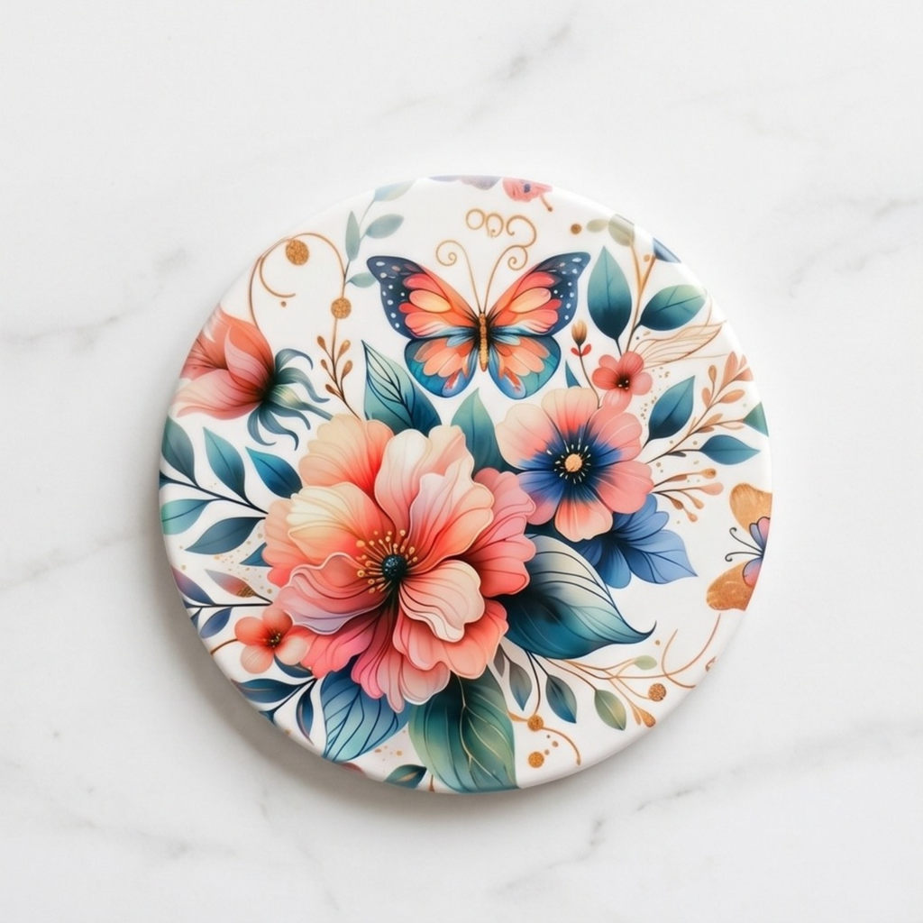 Floral 4" Ceramic coaster