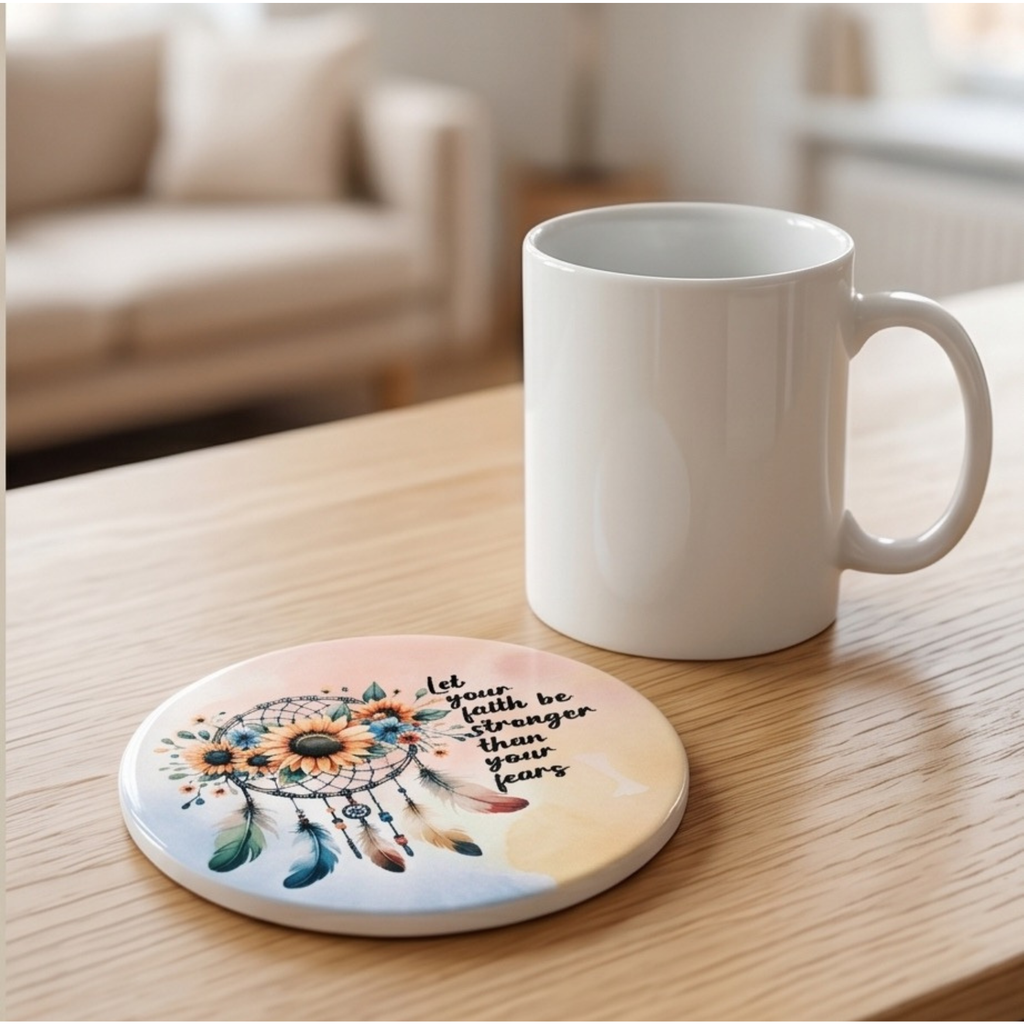 Let your faith be stronger than your fear 4" single ceramic coaster