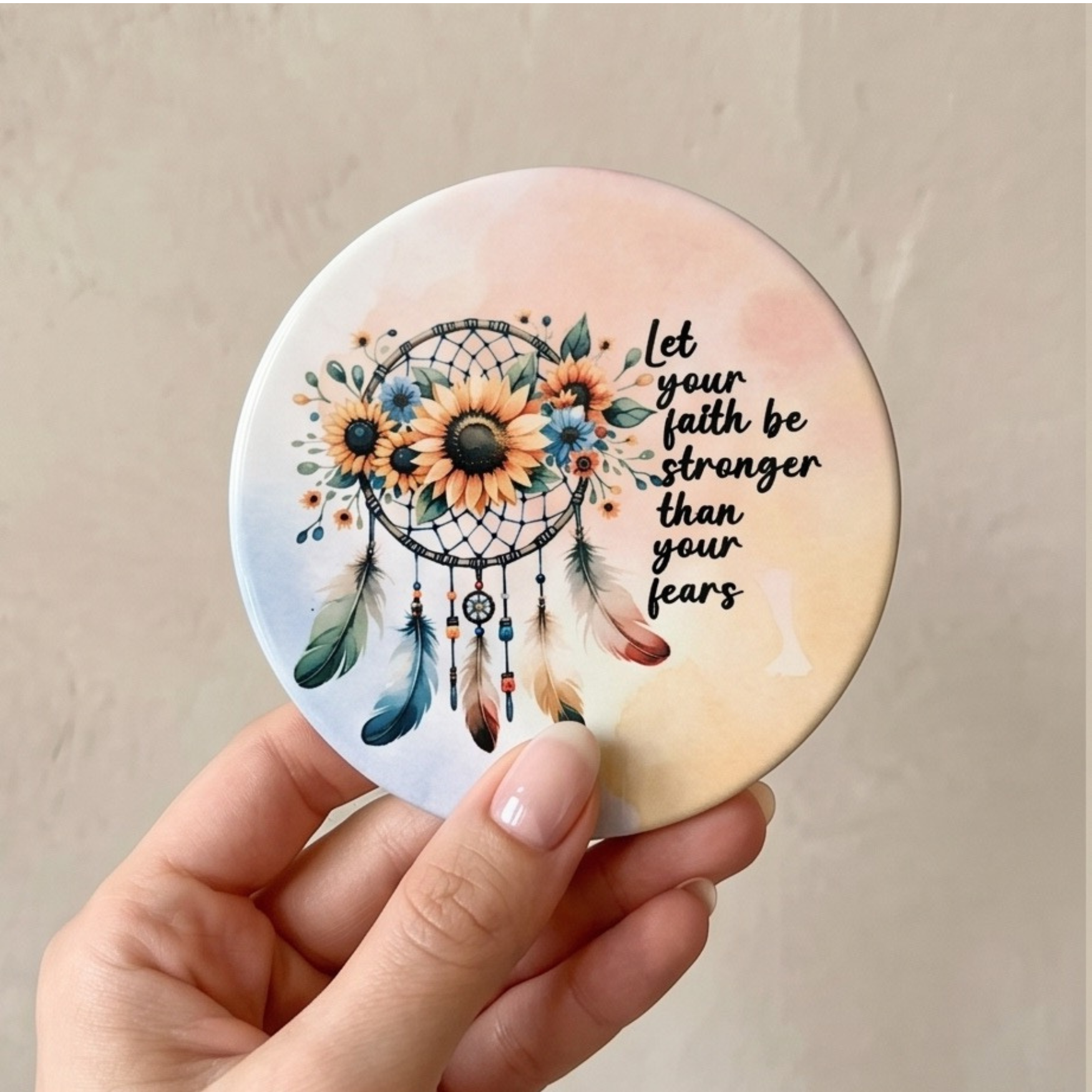 Let your faith be stronger than your fear 4" single ceramic coaster