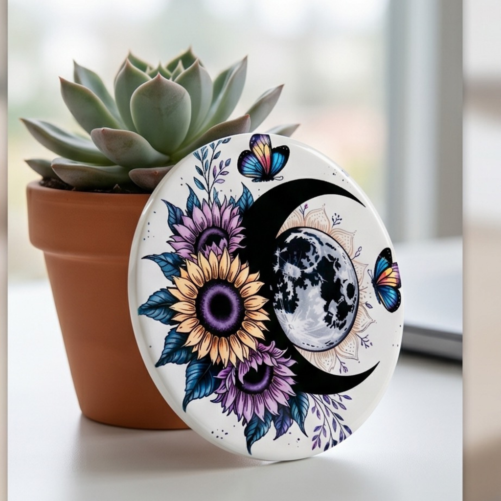 Sunflower/Moon 4" Ceramic coaster