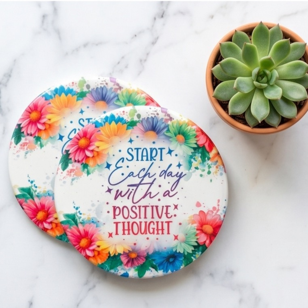 Start each day 4" ceramic coaster