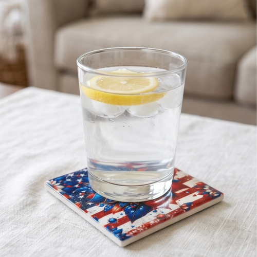 4th of July Sunflower 4" ceramic coaster set