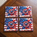 4th of July Sunflower 4" ceramic coaster set