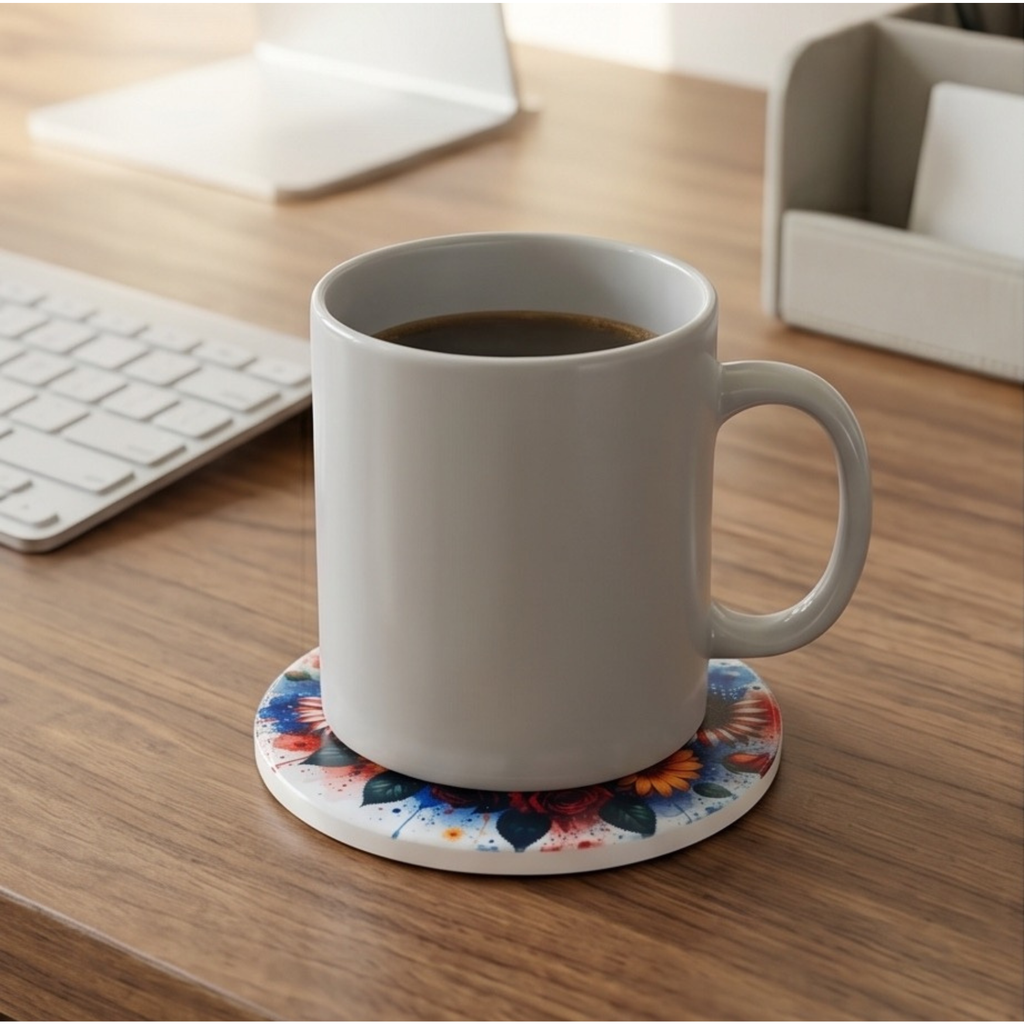 Sunflower/US Flag 4" ceramic coaster (single)