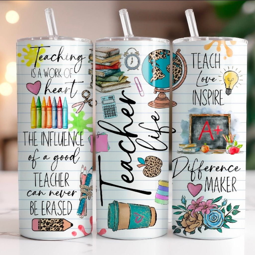 Teacher life 20oz Tumbler & 4" ceramic coaster Bundle