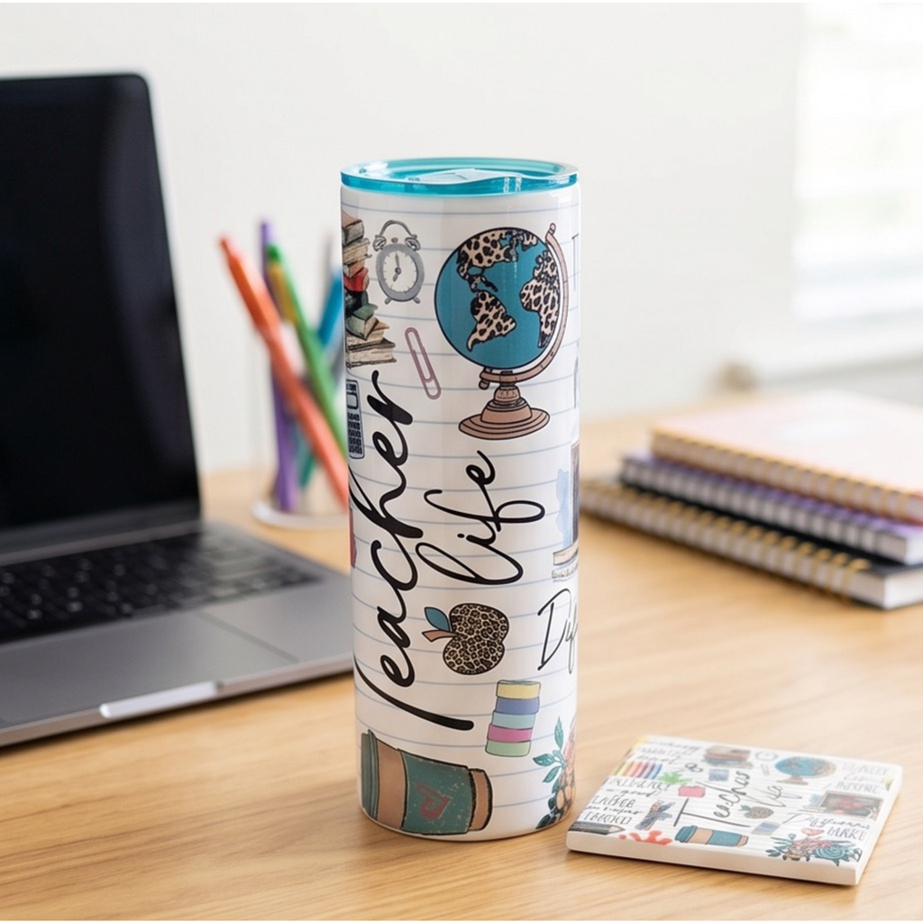 Teacher life 20oz Tumbler & 4" ceramic coaster Bundle