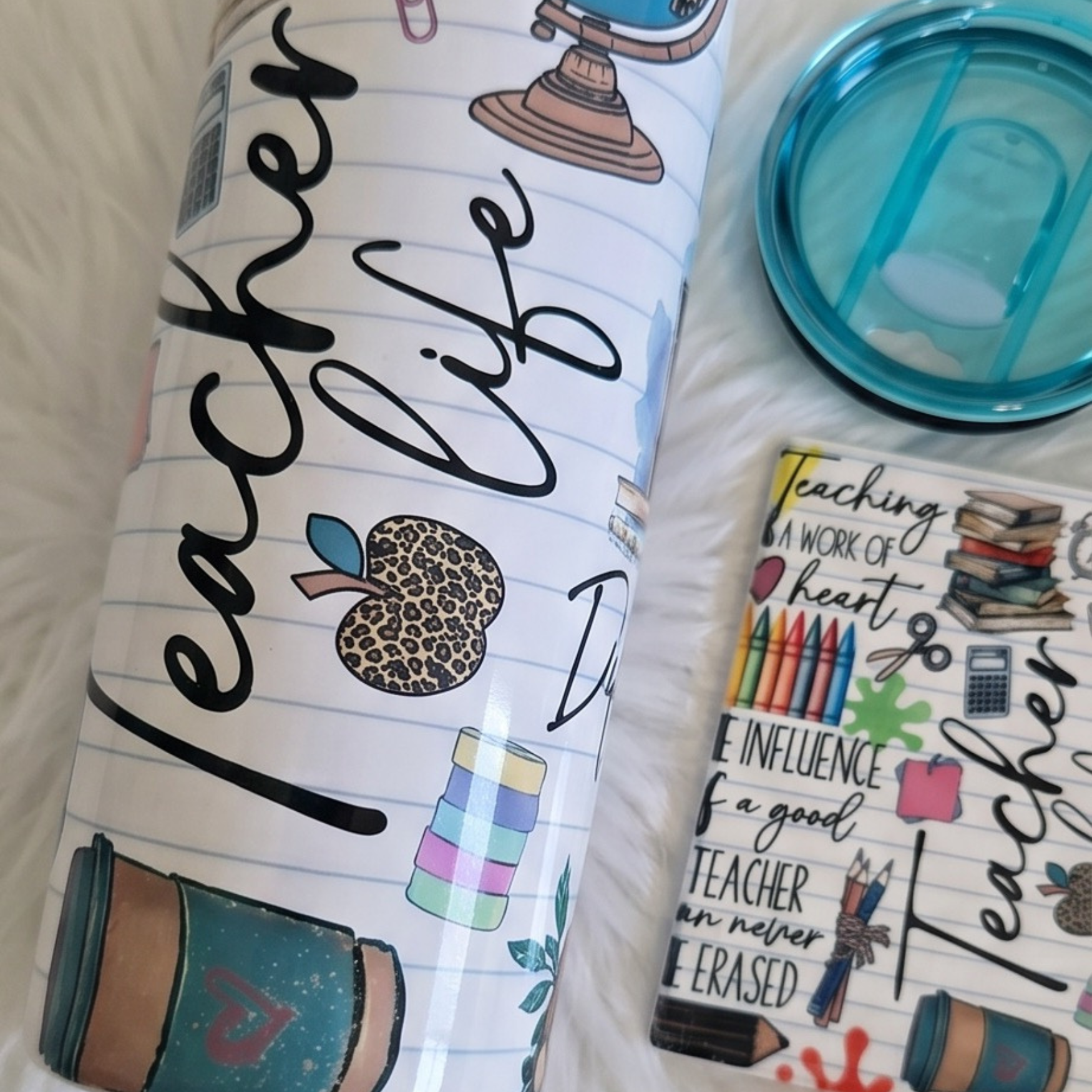 Teacher life 20oz Tumbler & 4" ceramic coaster Bundle