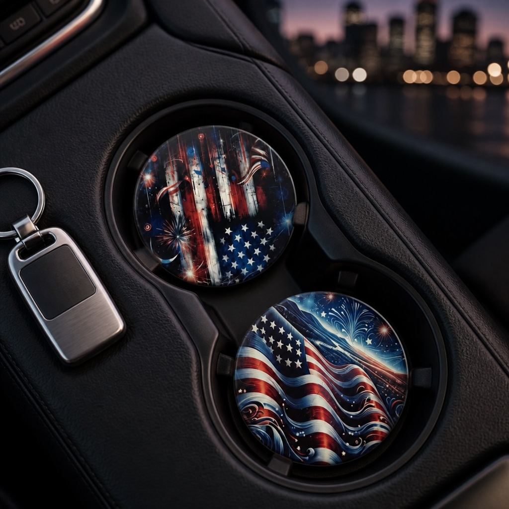 US Flag 4" ceramic coaster set