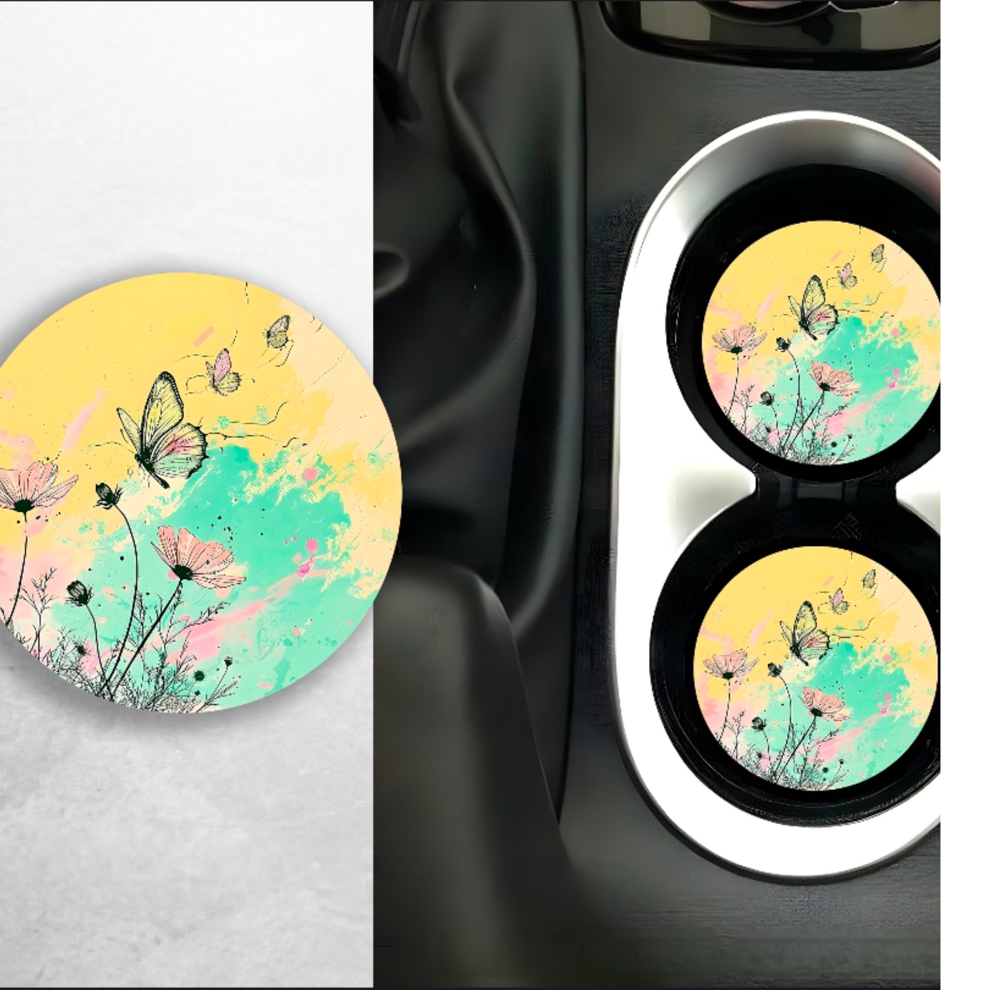 Butterflies ceramic car coasters set