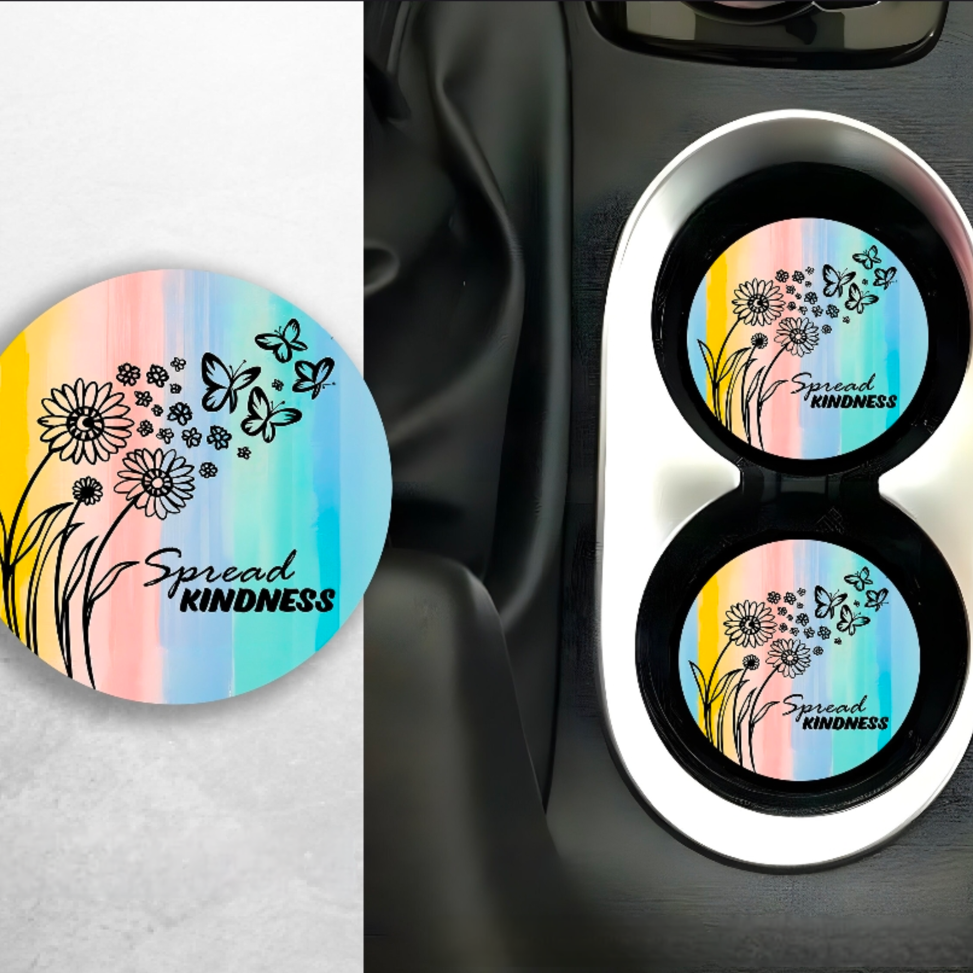 Spread kindness  ceramic car coasters set