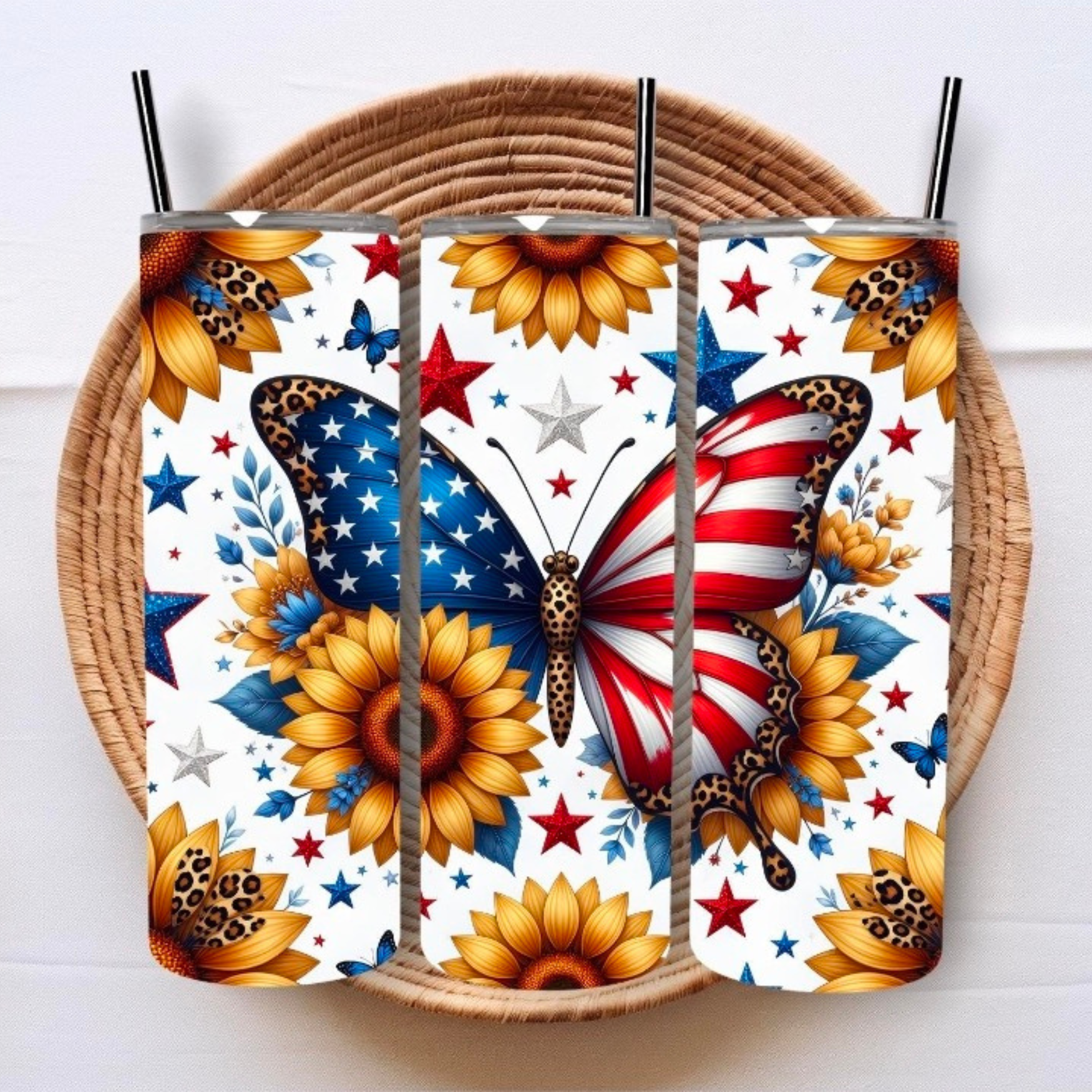 Butterfly US Flag 20oz Tumbler