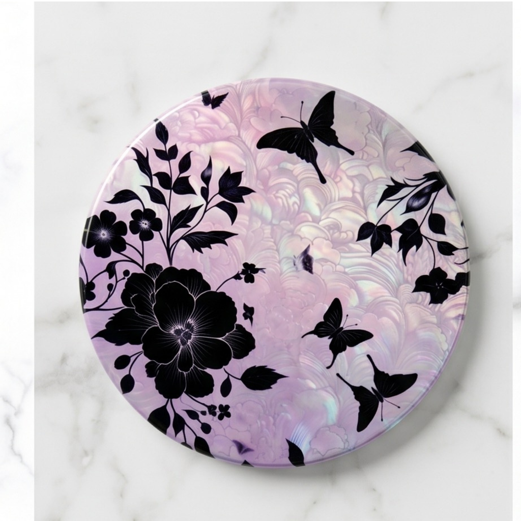 Holographic butterfly 4" ceramic coaster