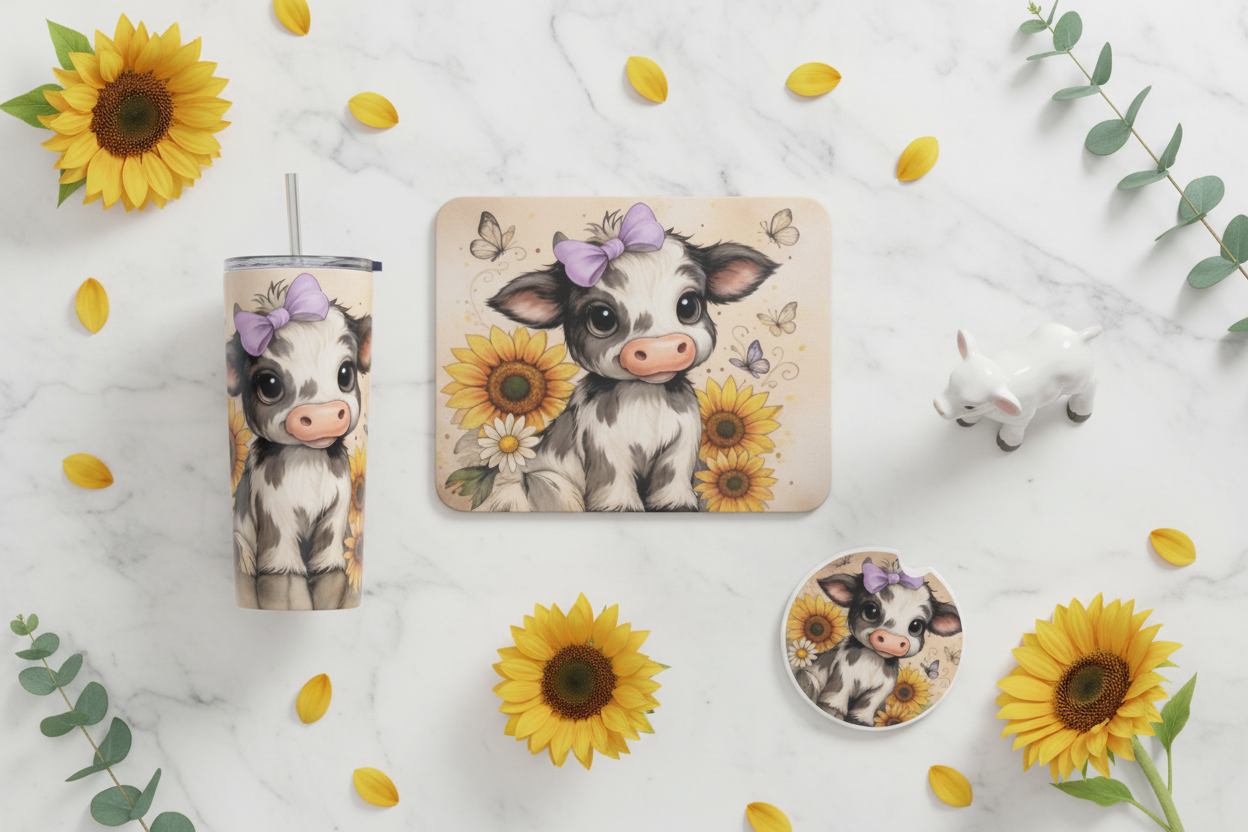 Cow/Sunflower - Marble Flat Lay Collection