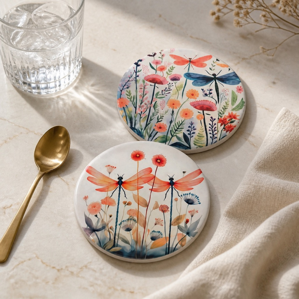 Dragonfly 4" ceramic coasters set