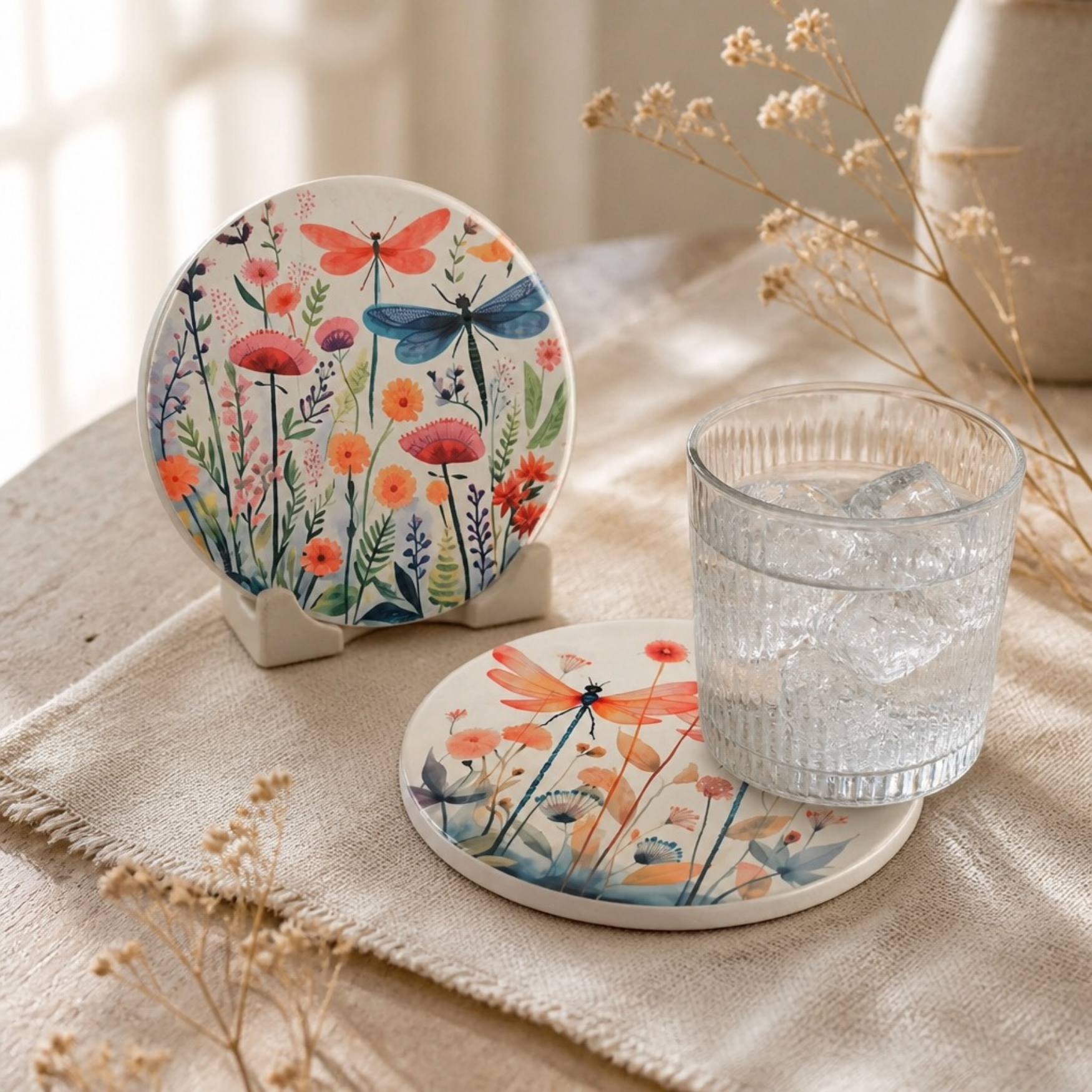 Dragonfly 4" ceramic coasters set
