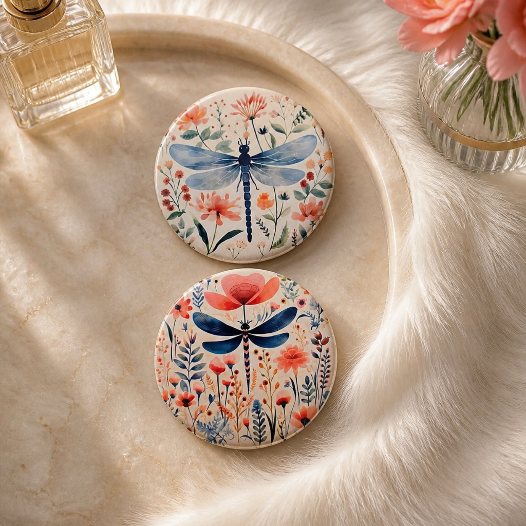 Dragonfly 4" ceramic coaster set