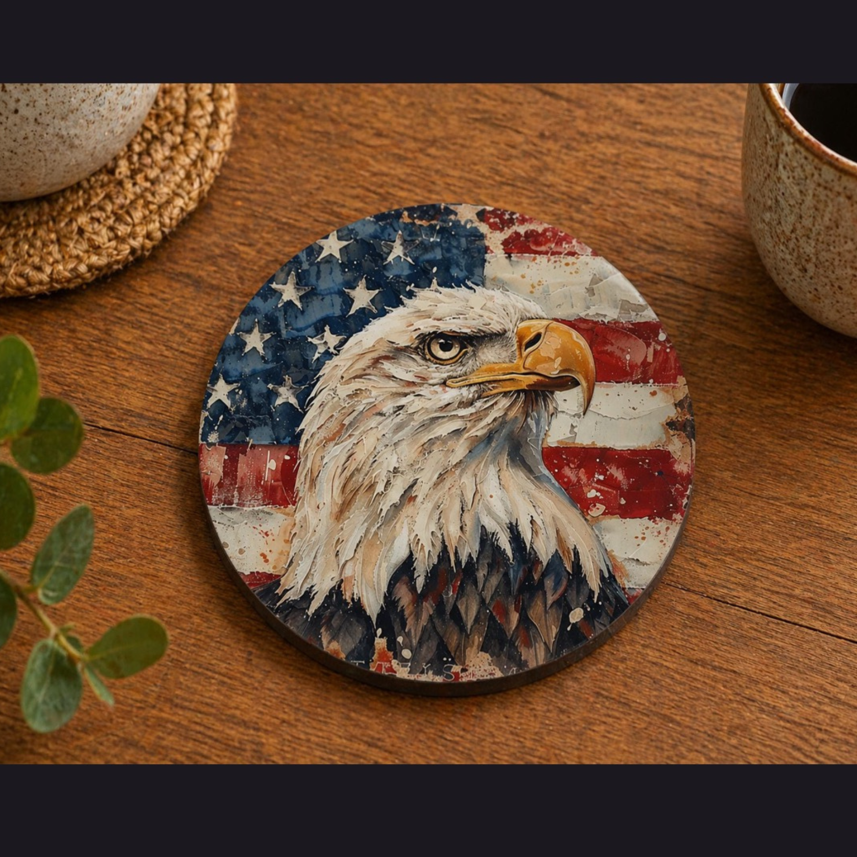 Eagle/US Flag 4" ceramic coaster ( single )
