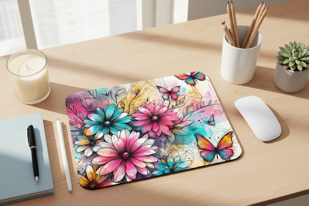 Floral Mouse Pad - Desk Setup
