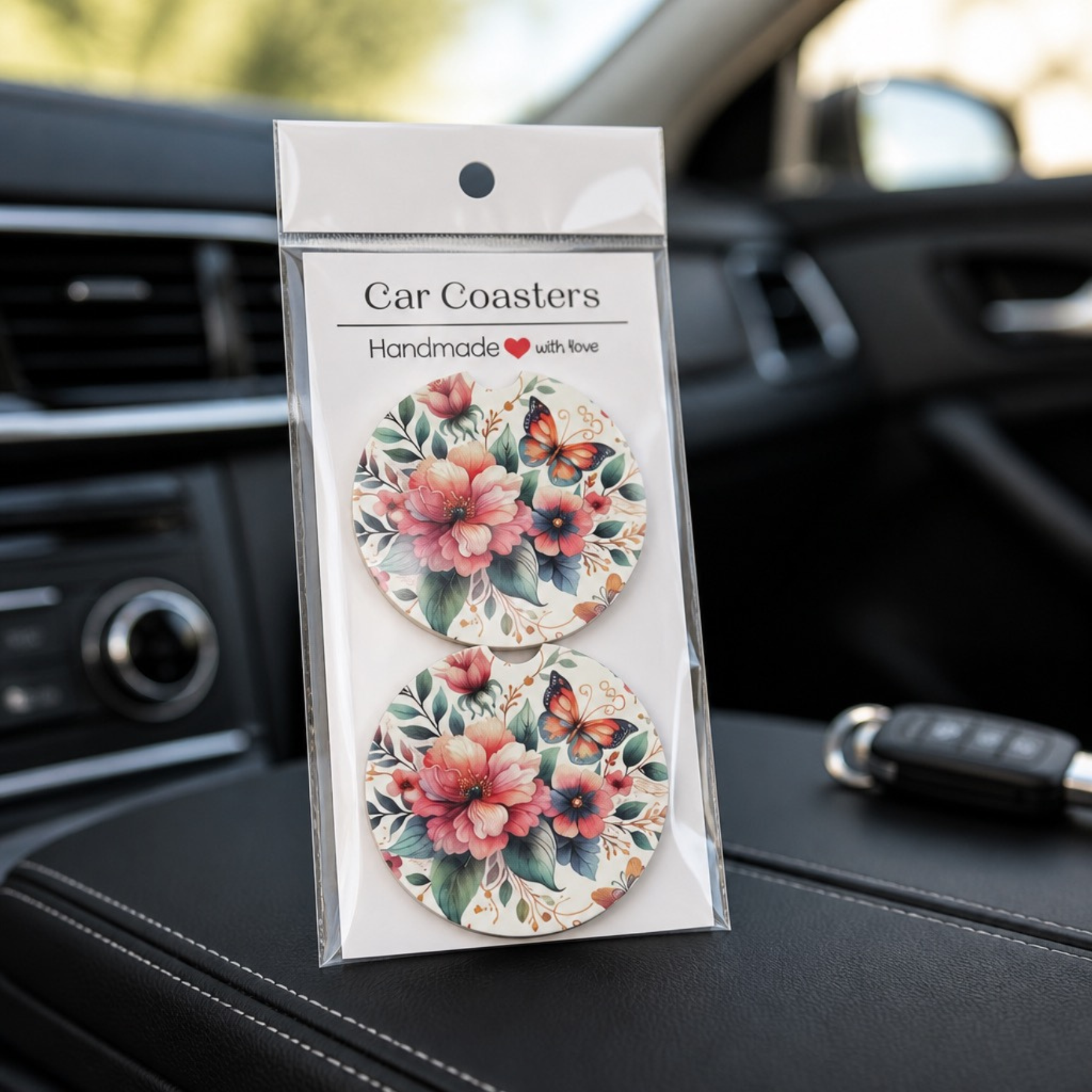 Floral car coaster set