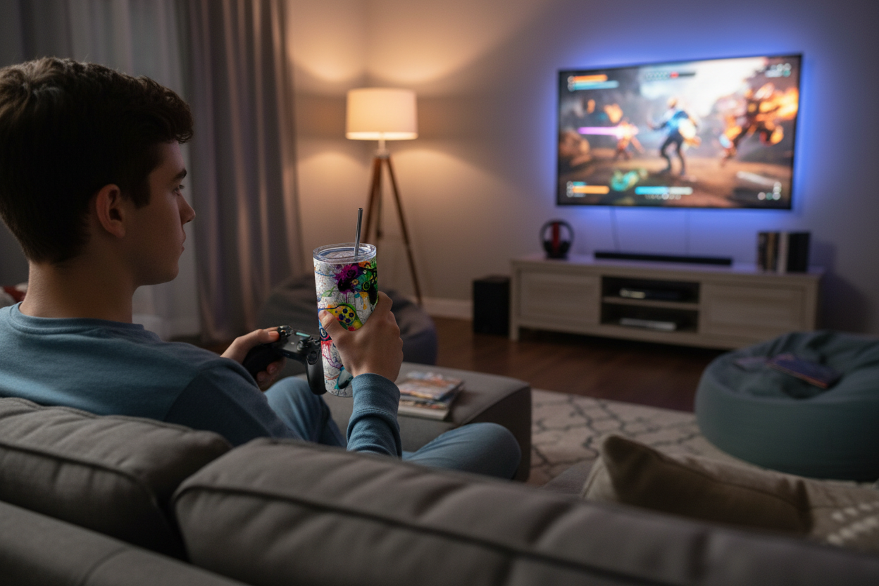 Gamer Tumbler during couch gaming session