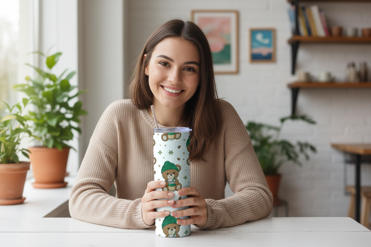 Iced Coffee Teddy Bear - Woman Holding