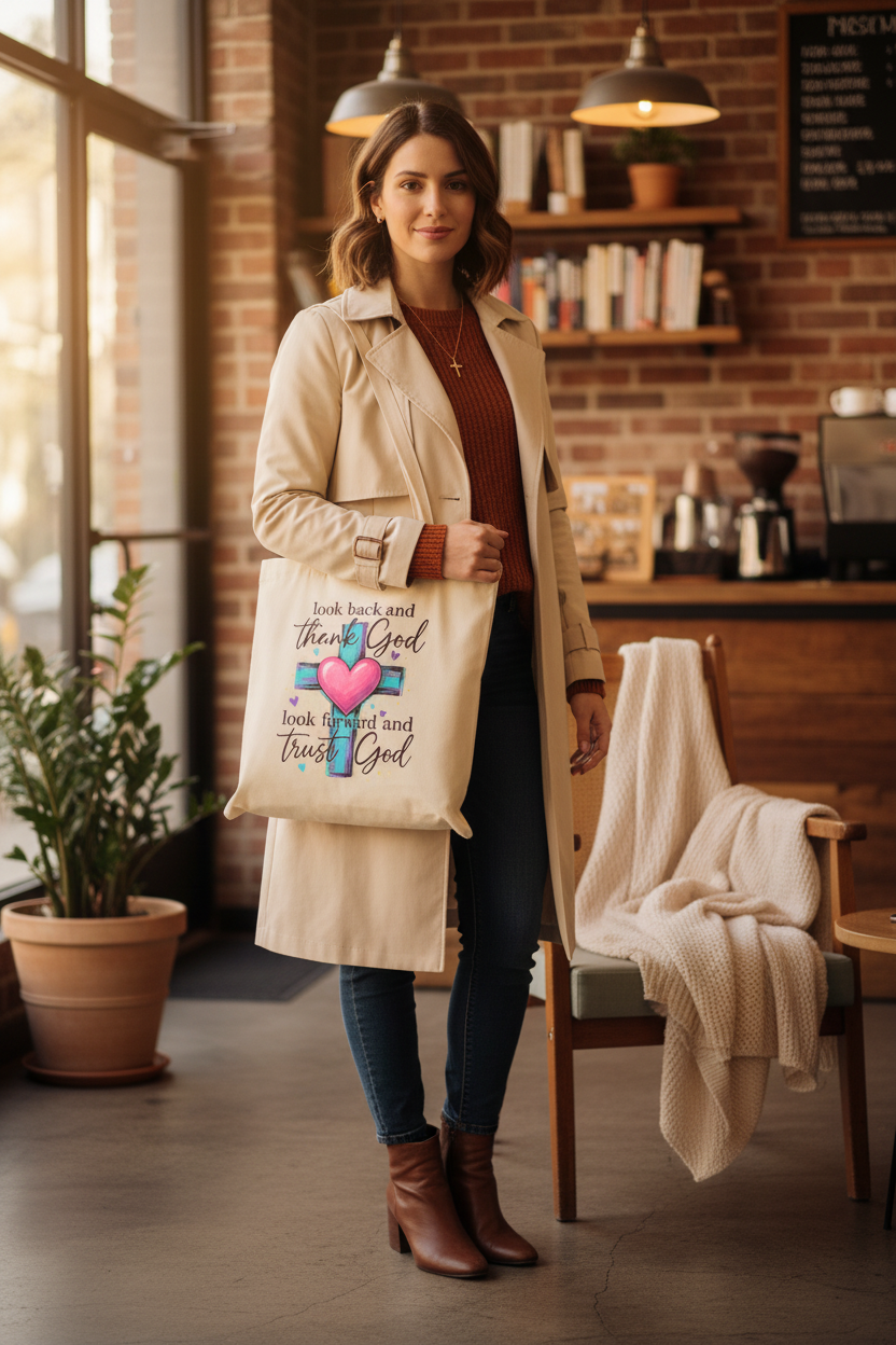 Look Back and Thank God Coffee Shop Tote Mockup