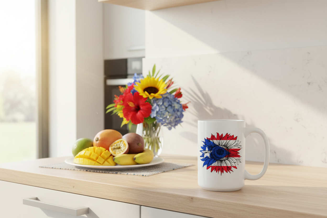 Puerto Rico Flag Flower Kitchen Mockup