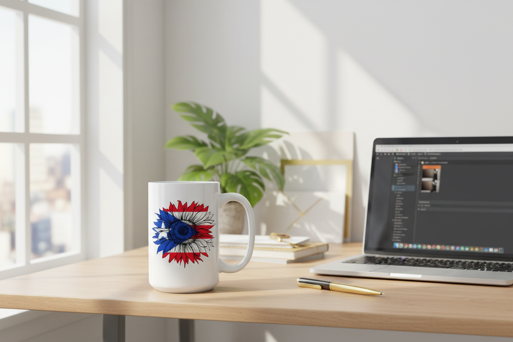 Puerto Rico Flag Flower Office Mockup