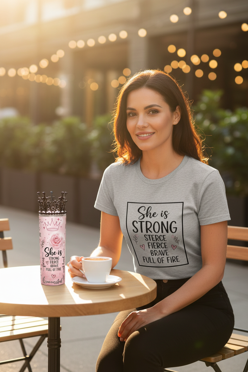She is .... outdoor café