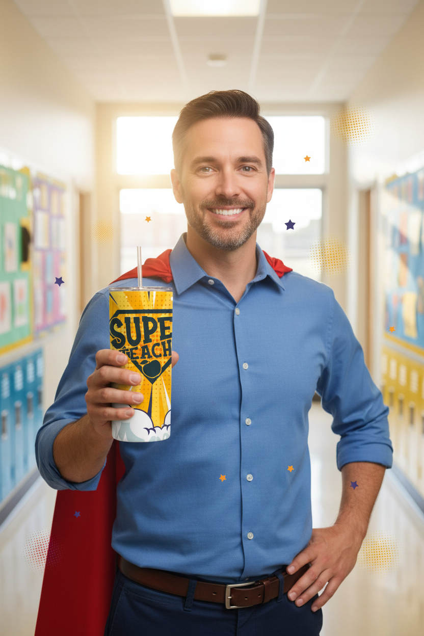 Super Teacher in hallway