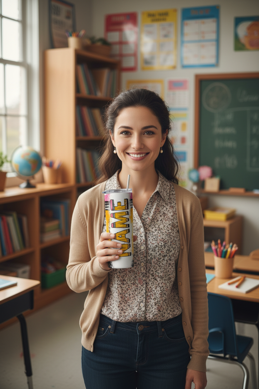 Teacher Holding Pencil Tumbler