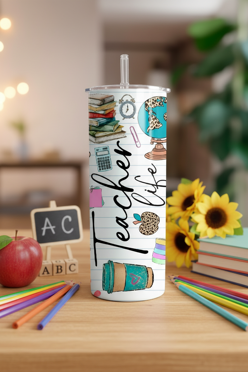 Teacher Life Tumbler - Flat Lay