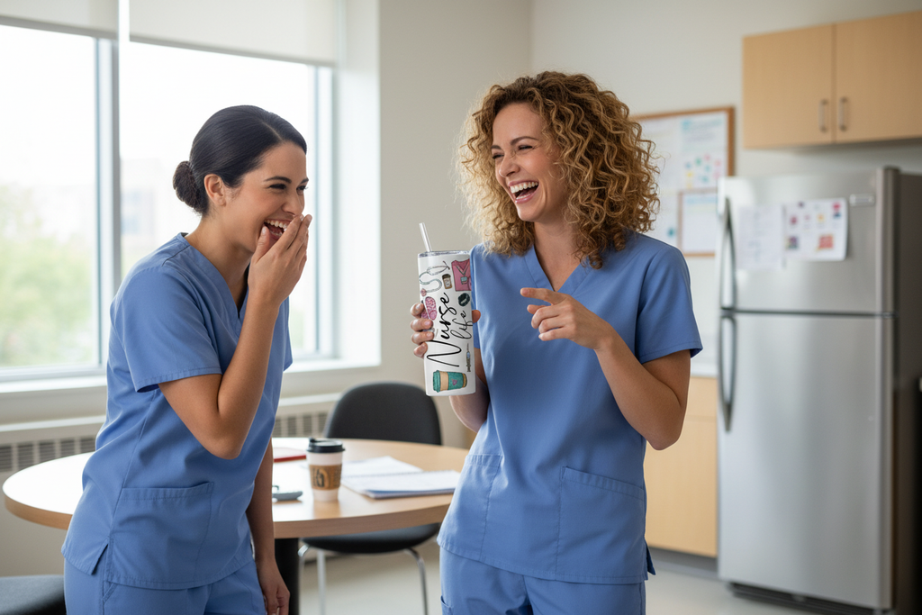 Two nurses with tumbler