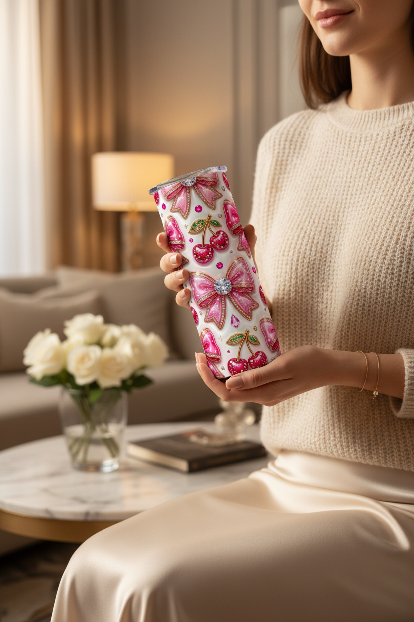 Woman Holding Rhinestone Tumbler