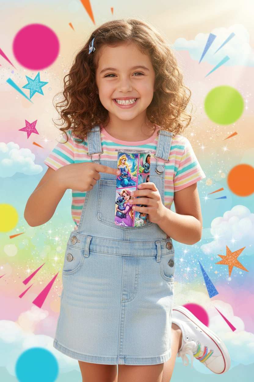 Young Girl Holding Stitch/Princess Tumbler